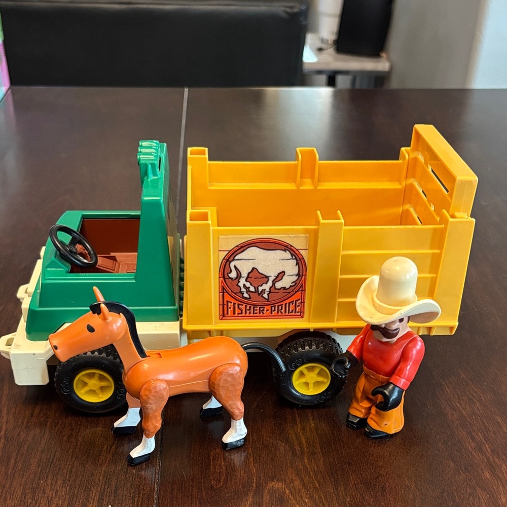 Fisher Price 1979 Husky Helper Rodeo Rig Truck Horse Cowboy Vintage #330